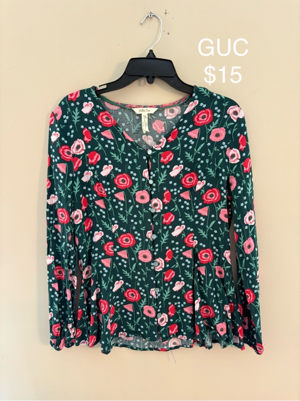 Matilda Jane Green Floral Long Sleeve Button-Front Top